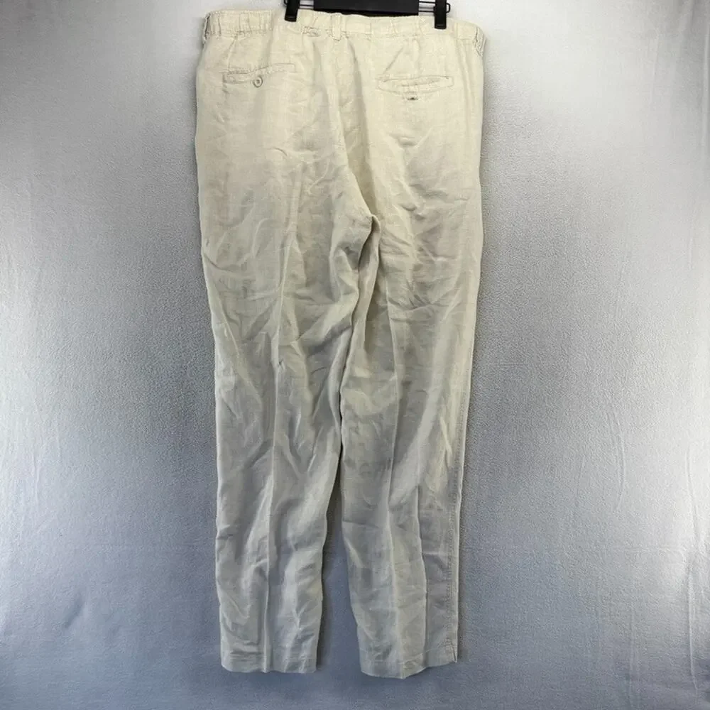 Tommy Bahama Pants men's 2XL Beige Chino Linen Elastic Straight Loose Pockets